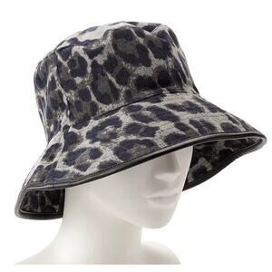 Nine West Animal Print Corduroy Womens Leather Trim Bucket Hat - Black/Grey-NWT